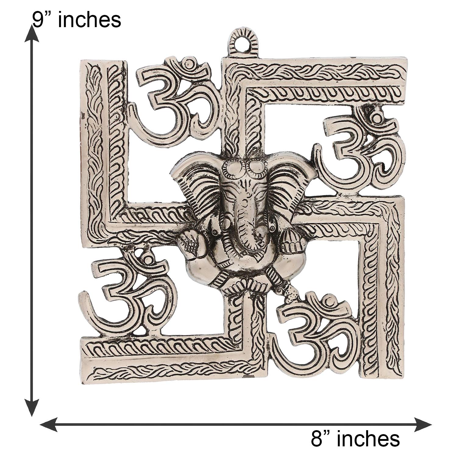 Ecraftindia Lord Ganesha On Om Swastik Metal Silver Wall Hanging